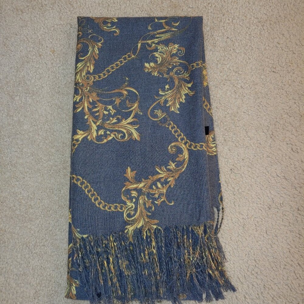 Pashmina Made in Turkey Grey Gold Paisley Fringe Scarf OS